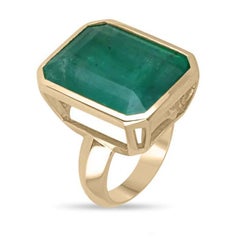 25.25ct 18K Huge Emerald Solitaire Ring - Bezel Set Dark Green Unisex 750 Gold