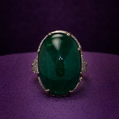 25.25cts Cabochon Oval Emerald Ring