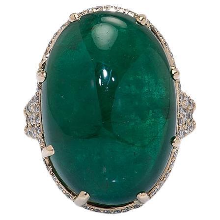 25.25cts Cabochon Oval Emerald Ring For Sale