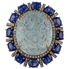 Bague en aigue-marine, Kyanite et diamants de 25,27 carats de style victorien