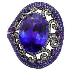 Anillo de tanzanita y diamante, zafiro y amatista de 25,29cts, oro blanco de 18 quilates, Austy Lee