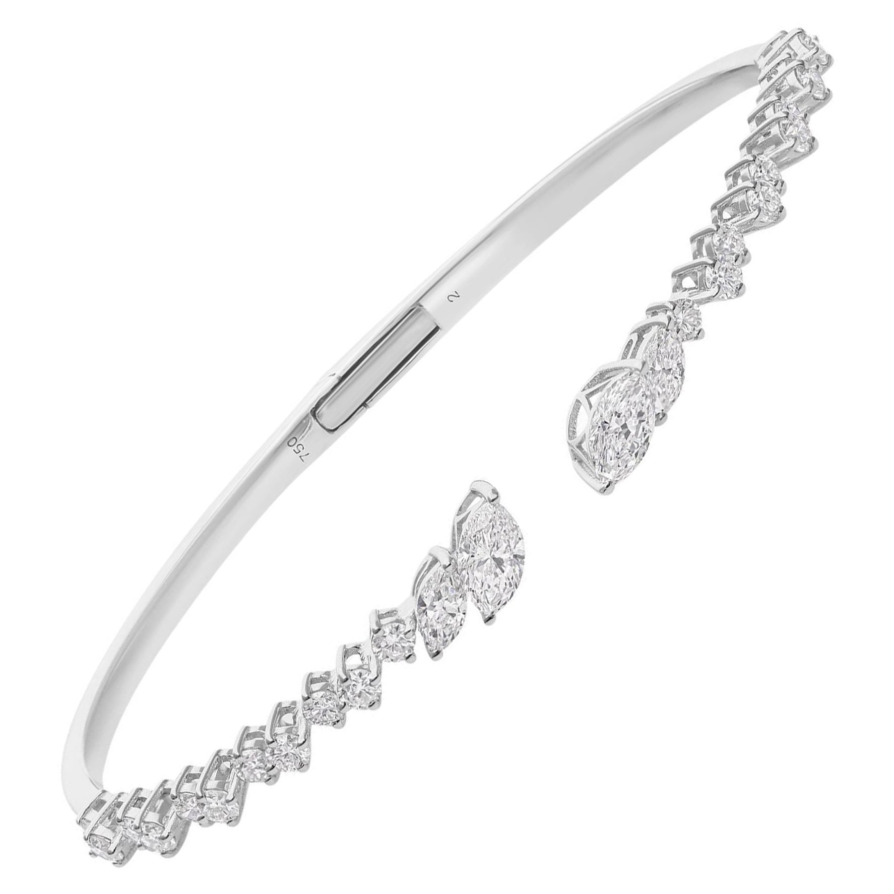 2.52Ct Certified Diamond Open Cuff Engagement Bracelet 18 Karat White Gold For Sale