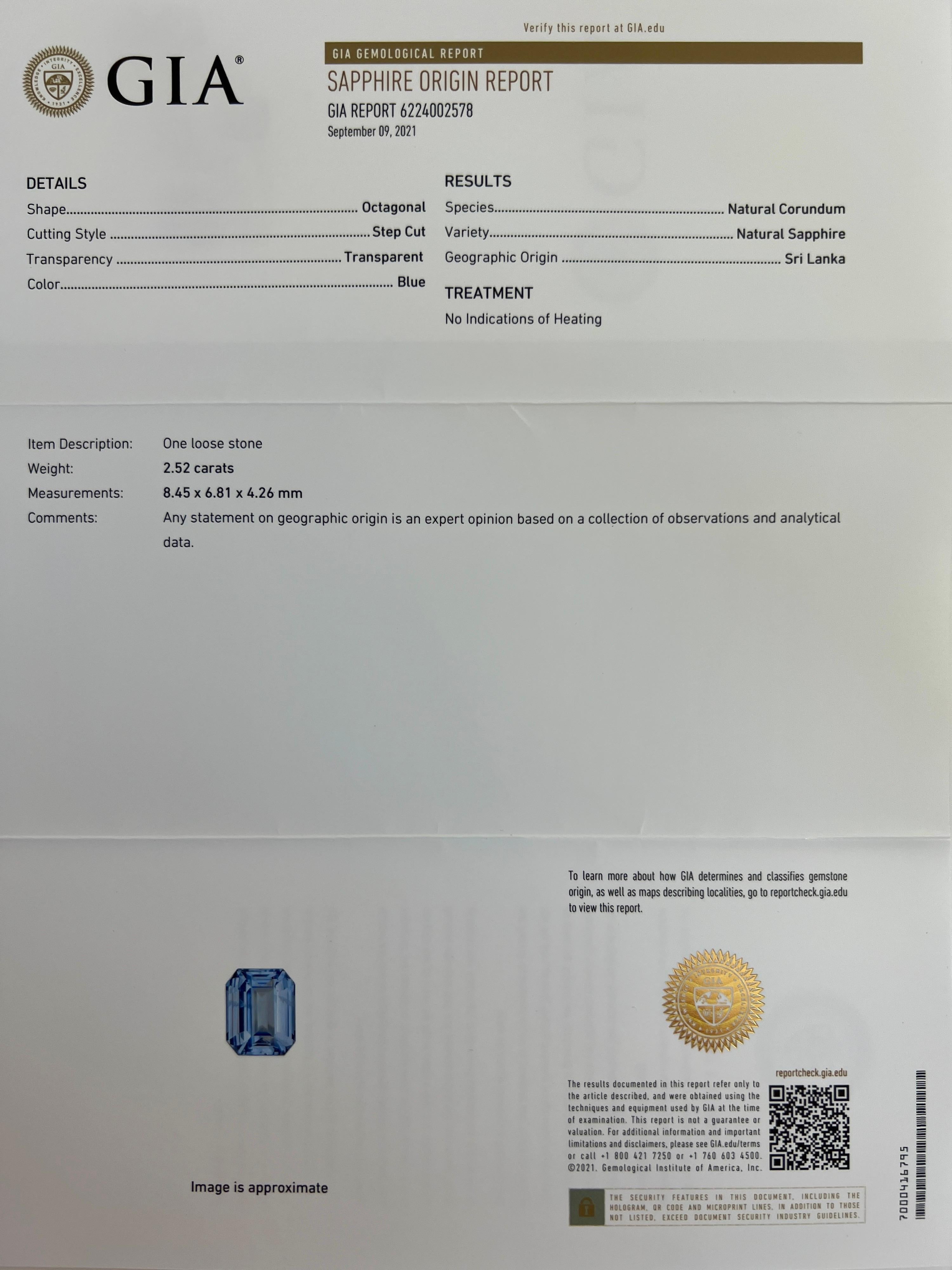 2.52ct GIA Certified Untreated Ceylon Blue Sapphire & Diamond White Gold Pendant In New Condition In Birmingham, GB