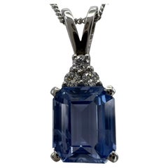 2.52ct GIA Certified Untreated Ceylon Blue Sapphire & Diamond White Gold Pendant