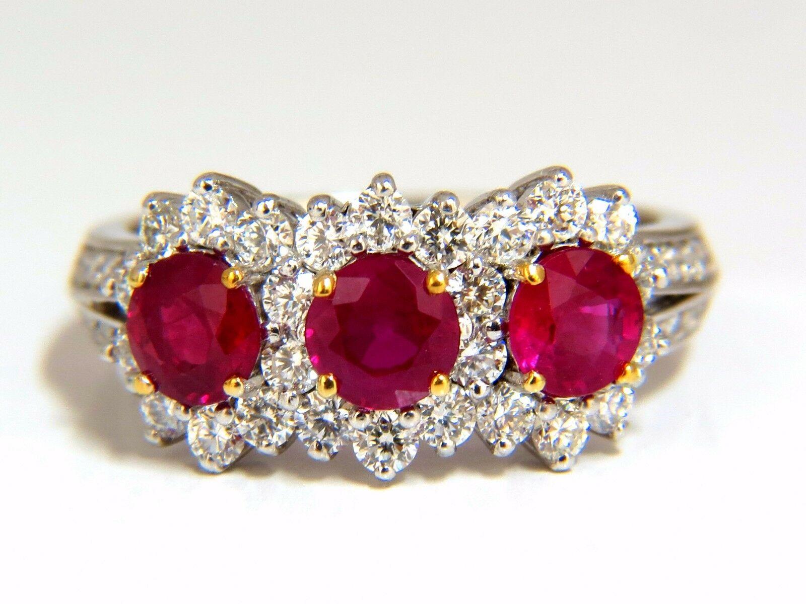 Women's or Men's 2.52ct natural vivid red ruby diamonds ring 14kt three stone halo class For Sale