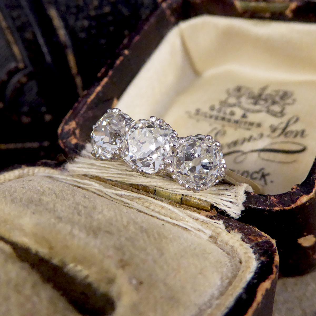 2.52ct Old Cut Diamond Three Stone Ring in Platinum 3