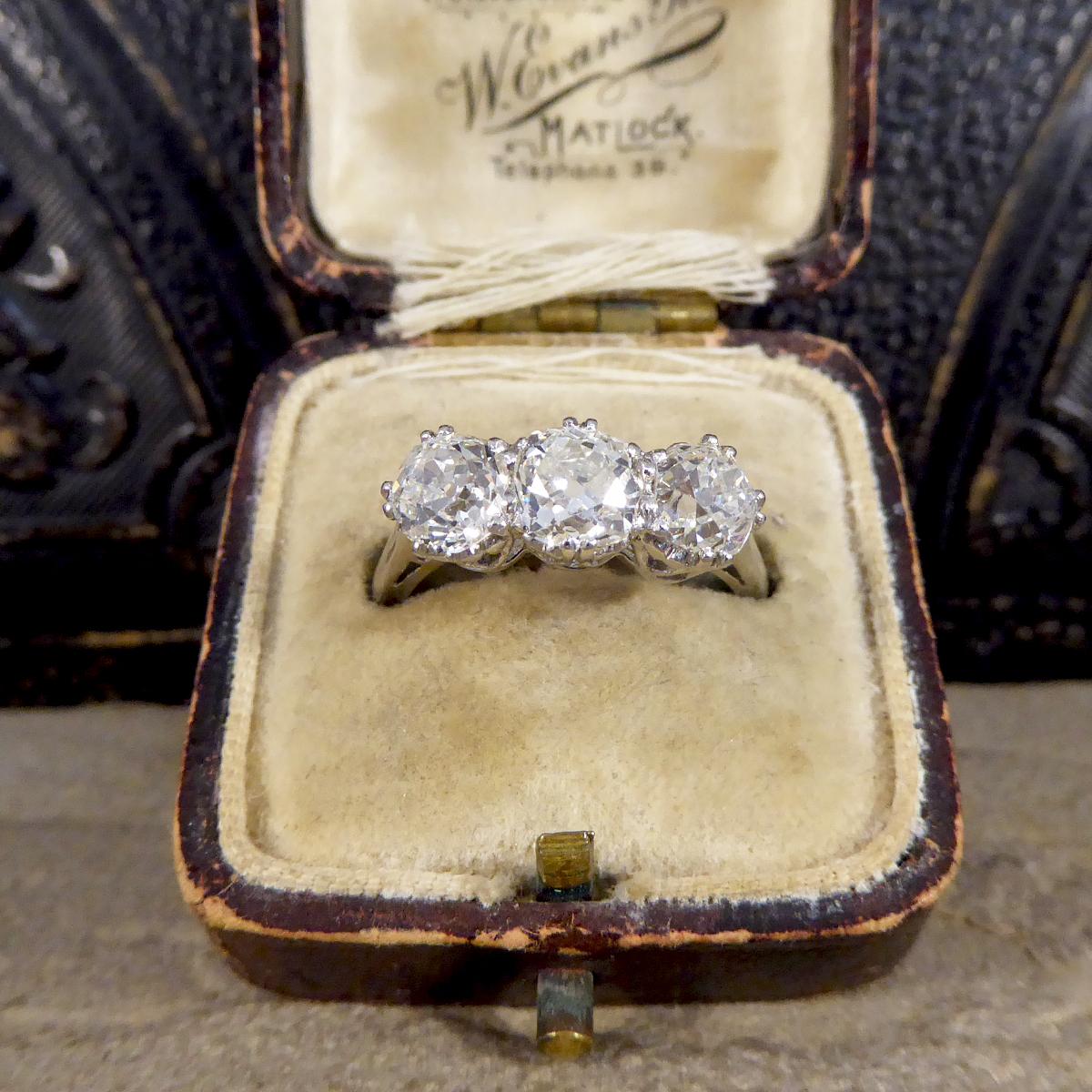 2.52ct Old Cut Diamond Three Stone Ring in Platinum 2