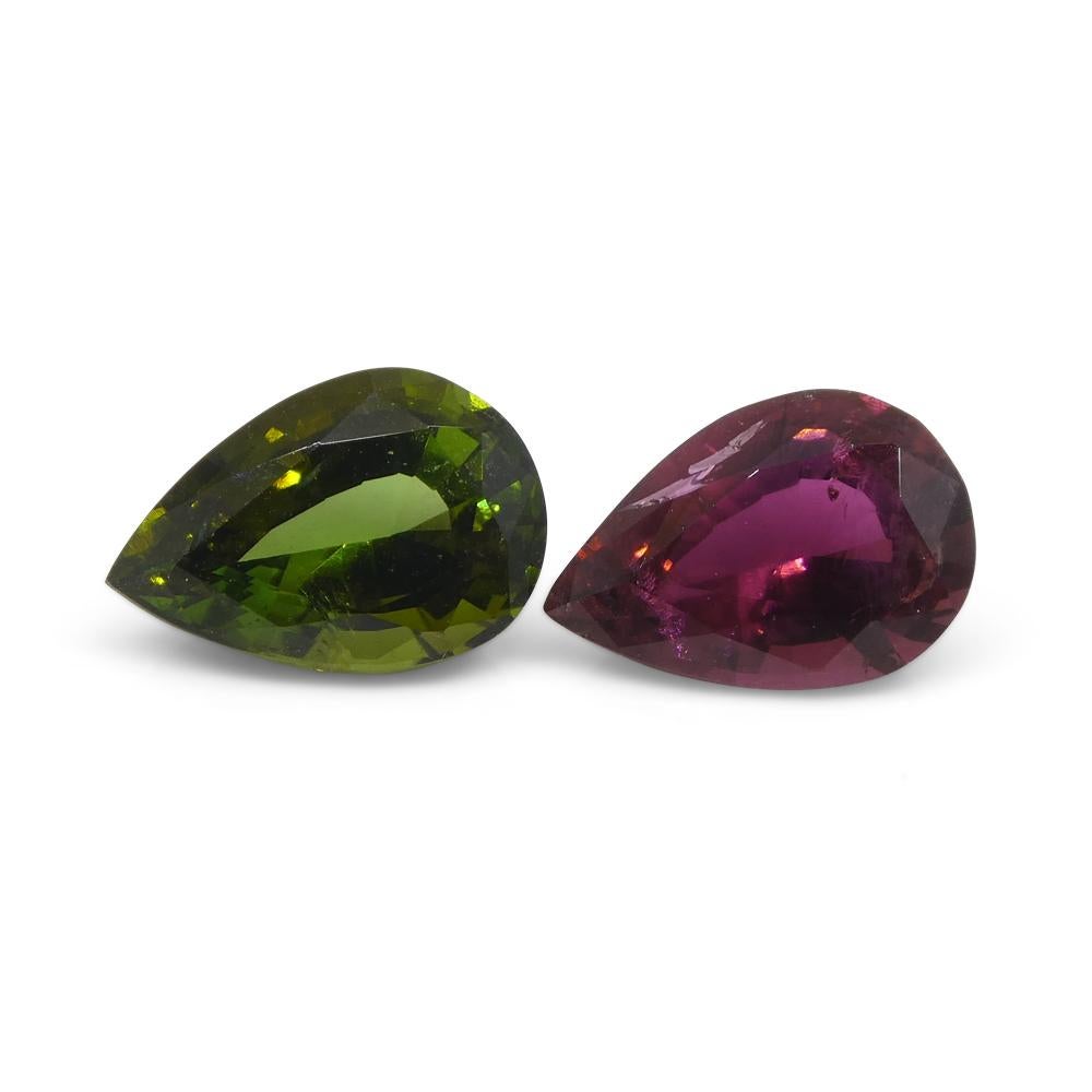 Brilliant Cut 2.52ct Pair Pear Pink/Green Tourmaline from Brazil For Sale