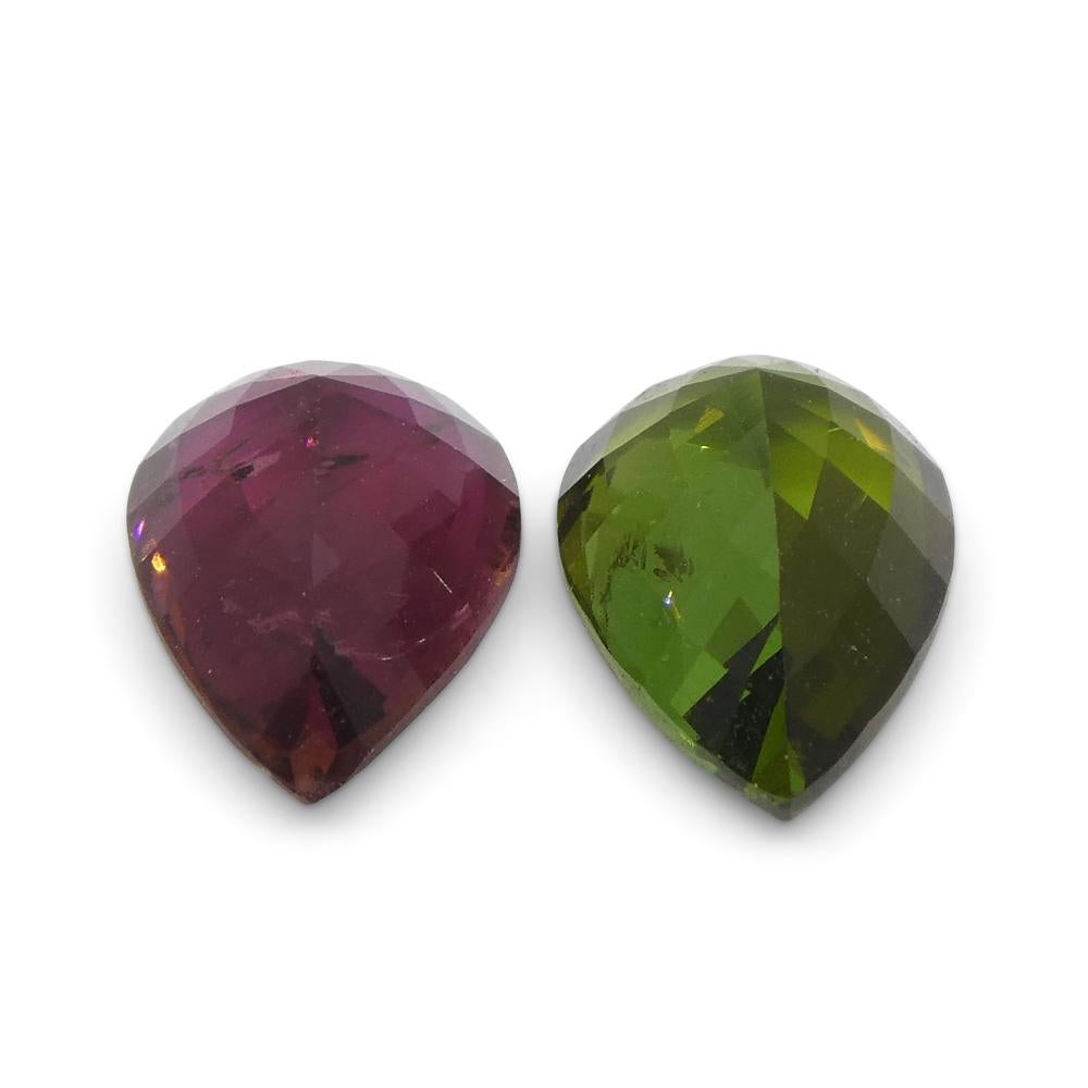 Women's or Men's 2.52ct Pair Pear Pink/Green Tourmaline from Brazil For Sale
