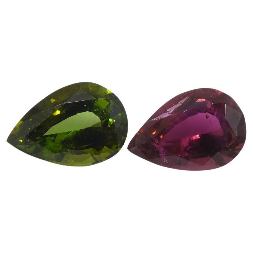 2.52ct Pair Pear Pink/Green Tourmaline from Brazil For Sale