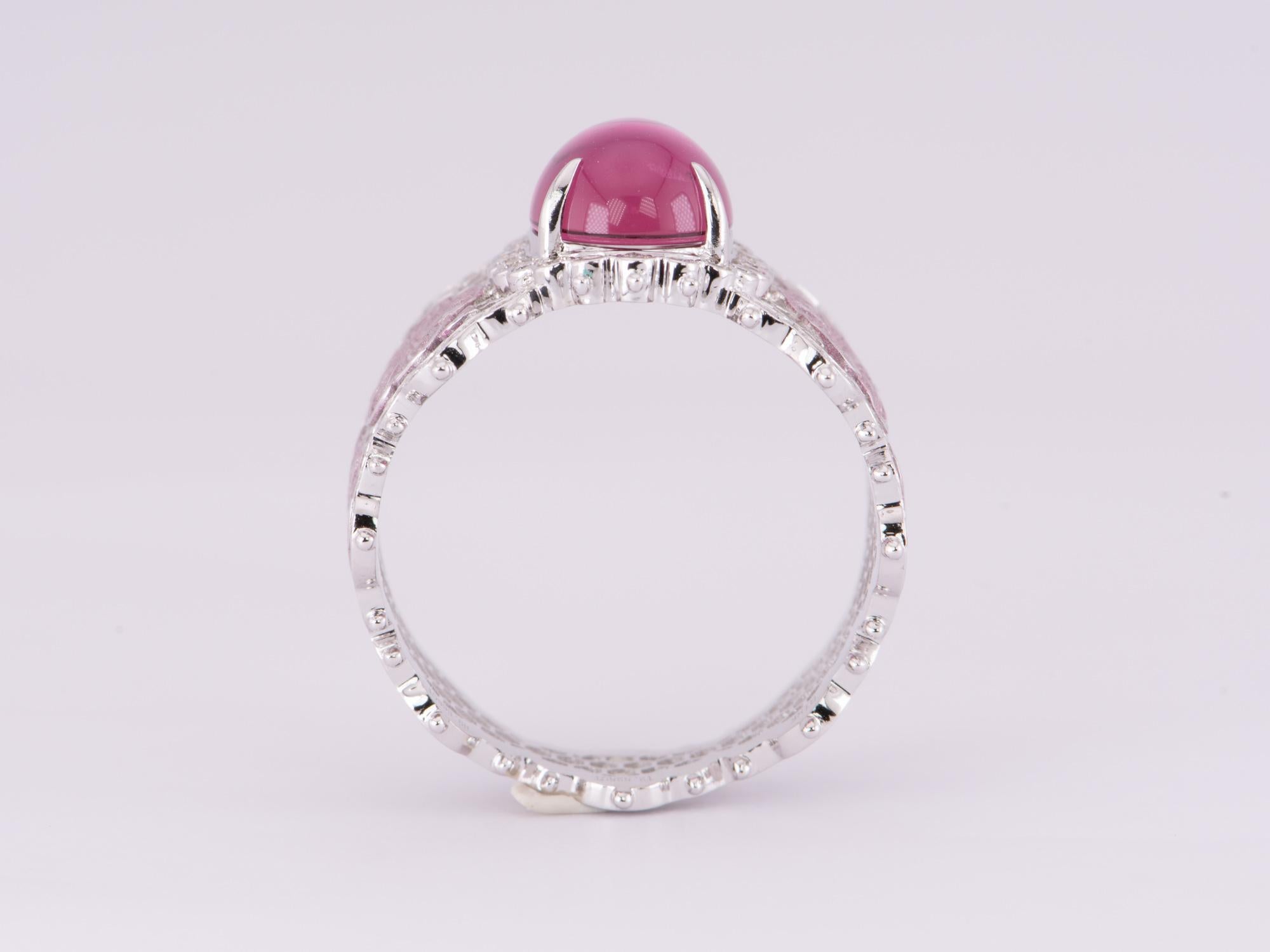 2.52ct Rubellite Tourmaline Ring 18K White Gold Wide Band Lace Floral Design In New Condition For Sale In Osprey, FL