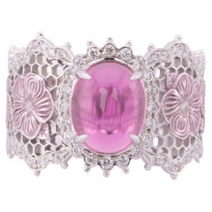 2.52ct Rubellite Tourmaline Ring 18K White Gold Wide Band Lace Floral Design