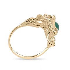 2.52tcw 14K Oval Cabochon Emerald & Diamond Floral Ring - Leaf Design 585 Gold