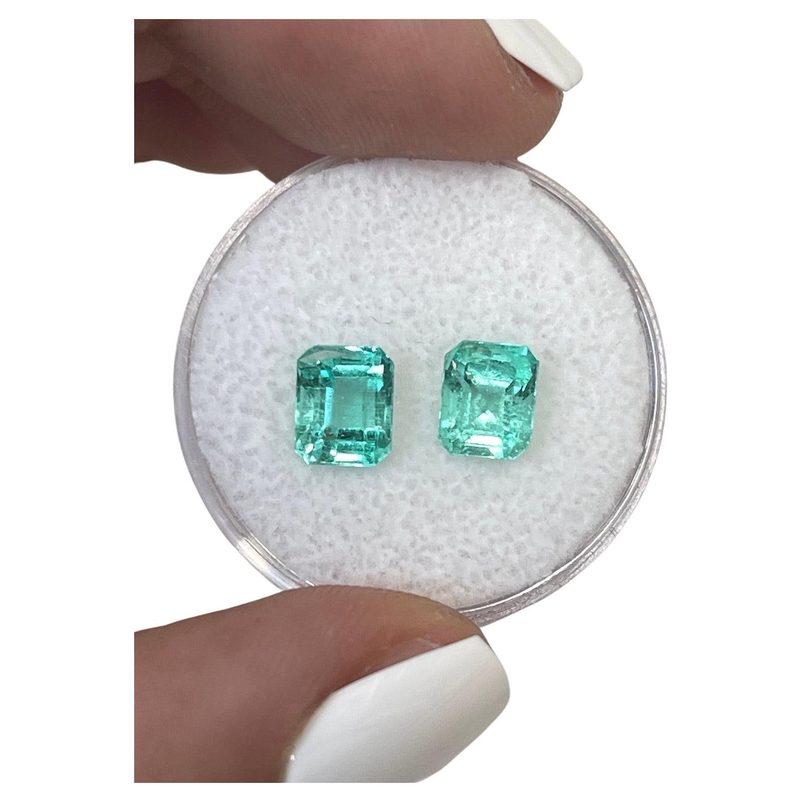 2.52tcw 7x5.5 Matching Green Colombian Emeralds - Emerald Cut Genuine Loose Pair