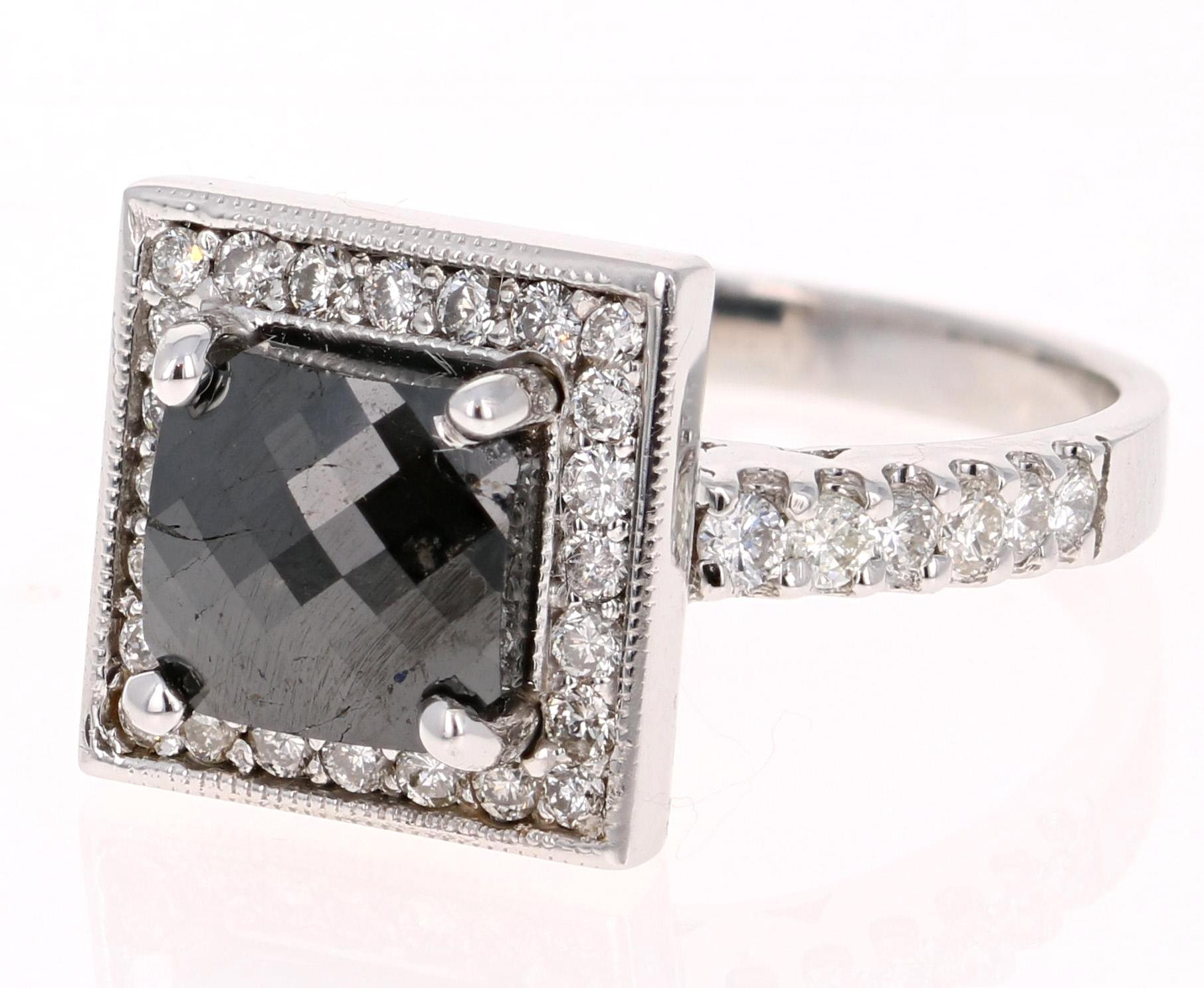 cushion cut black diamond ring