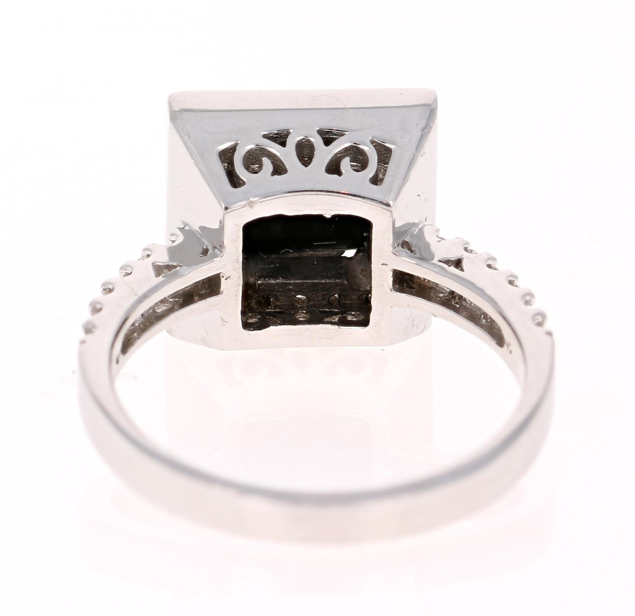 Contemporary 2.53 Carat Cushion Cut Black Diamond White Gold Bridal Ring 14 Karat White Gold For Sale