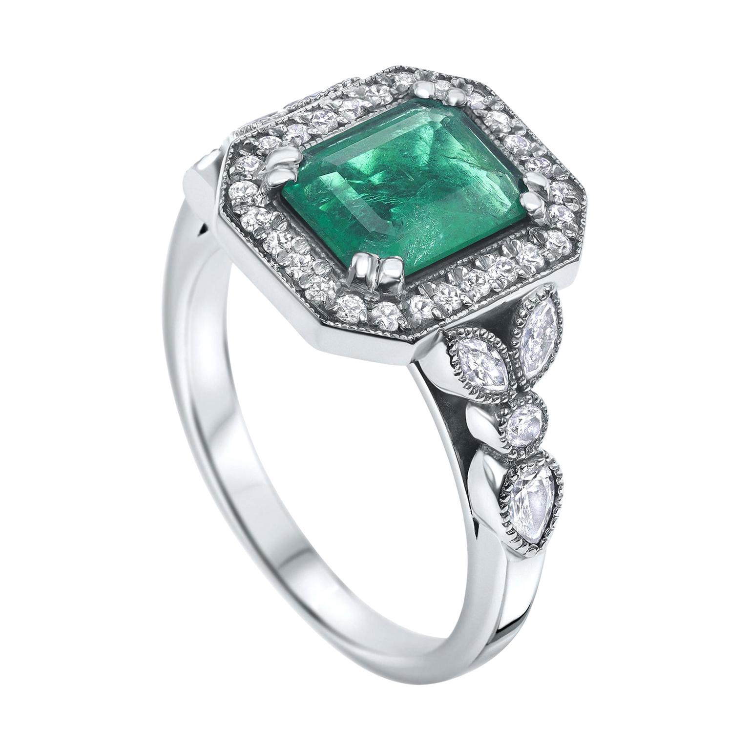 2.53 Carat Emerald & Diamond Ring in 14 Karat White Gold, Shlomit Rogel For Sale