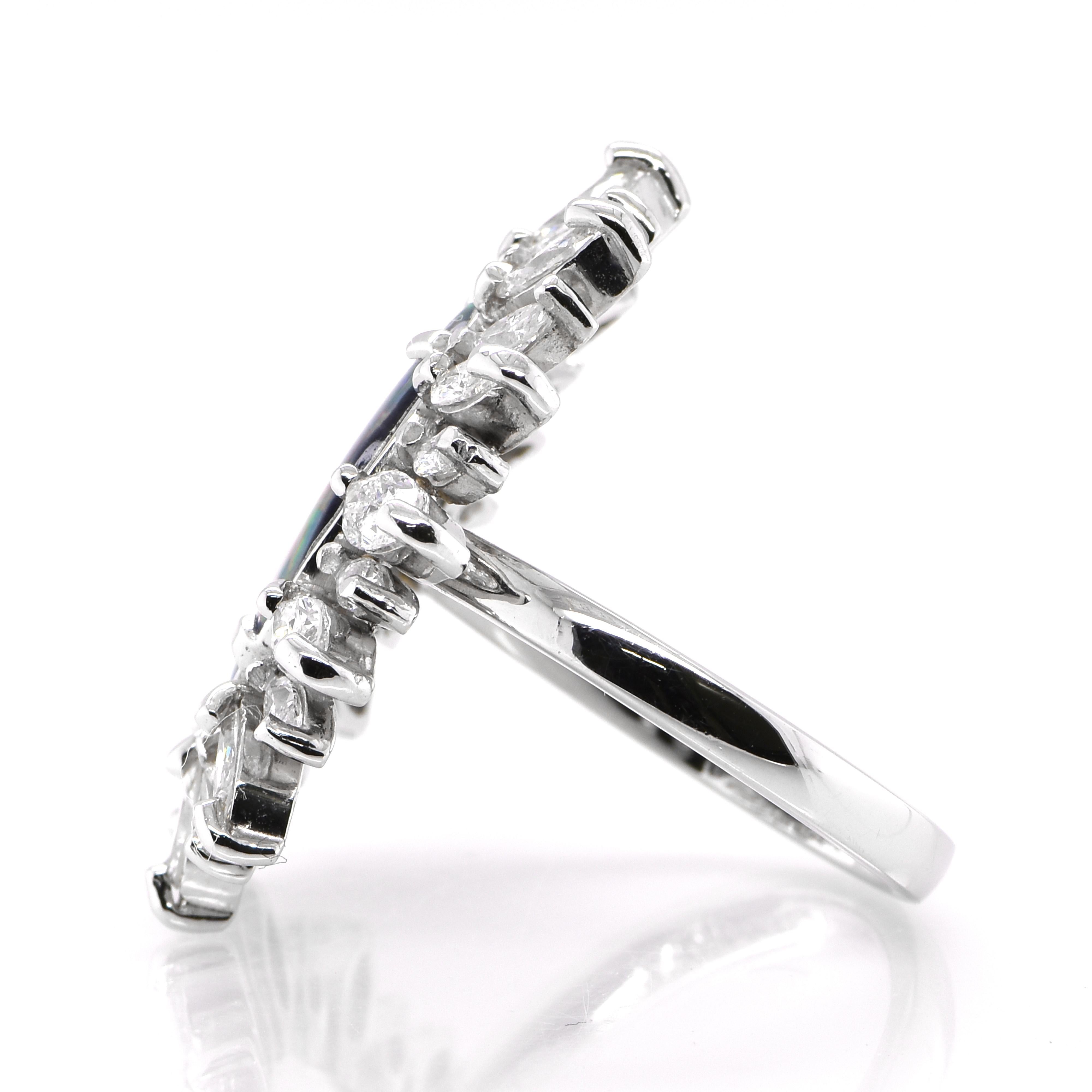 Cabochon 2.53 Carat Lighting Ridge Black Opal & Diamond Cocktail Ring Set in Platinum For Sale