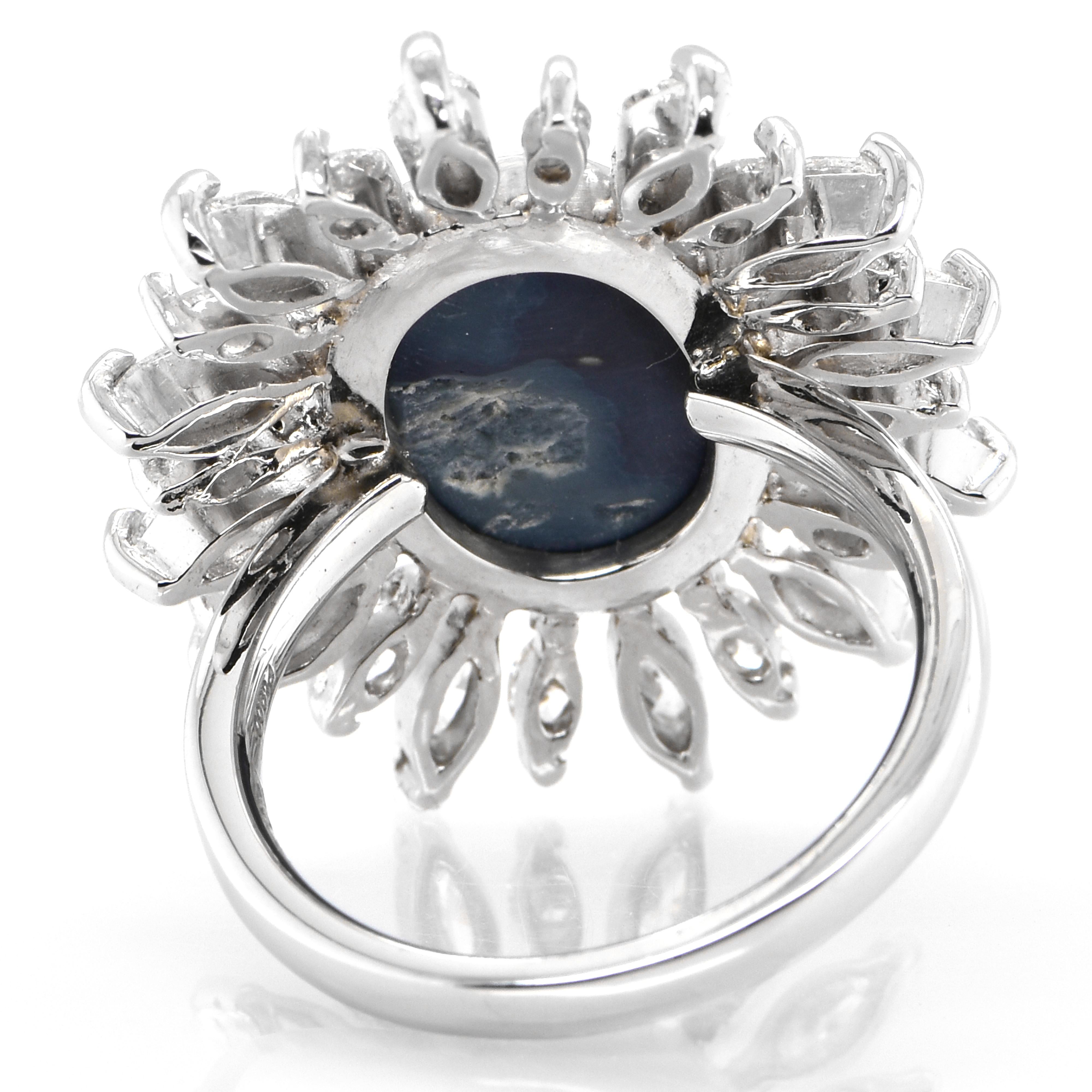 Women's 2.53 Carat Lighting Ridge Black Opal & Diamond Cocktail Ring Set in Platinum For Sale