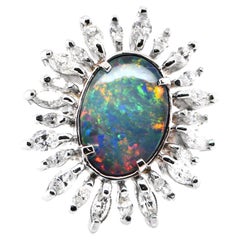 2,53 Karat Lighting Ridge Cocktail-Ring aus Platin mit schwarzem Opal und Diamant