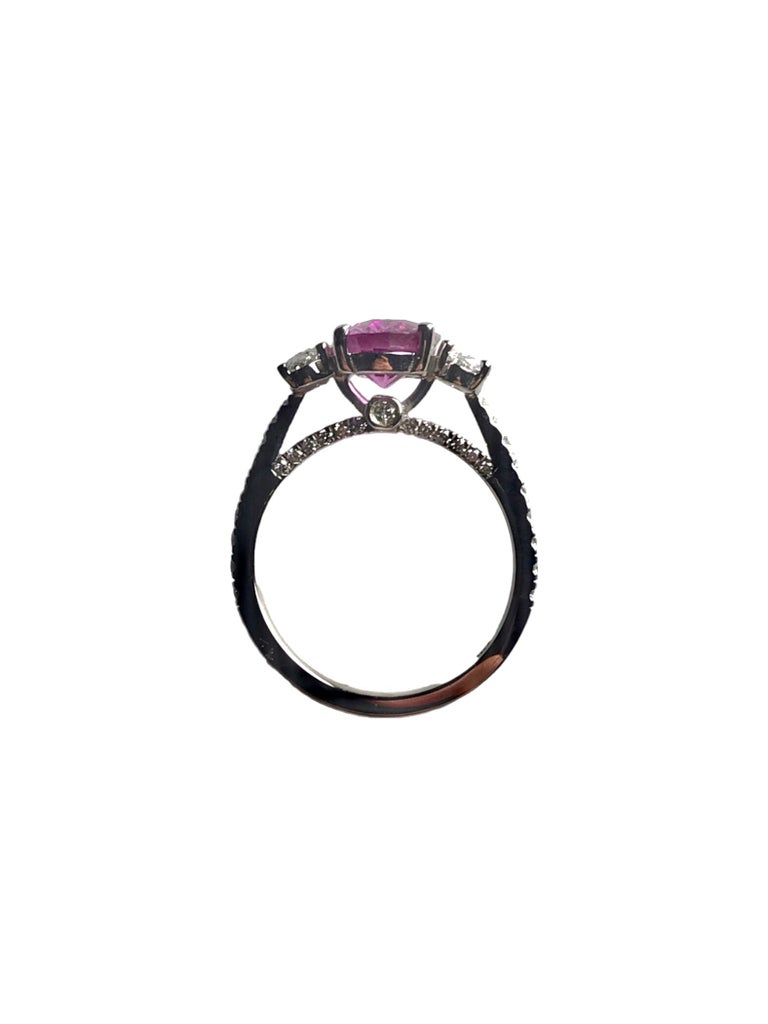 2.53 Carat Oval Cut Pink Rose Sapphire and Diamond Ring in 18k White Gold For Sale 1