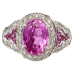 2.53 Carat Oval Pink Sapphire GIA and Diamond Cocktail Ring Fine Estate Jewelry