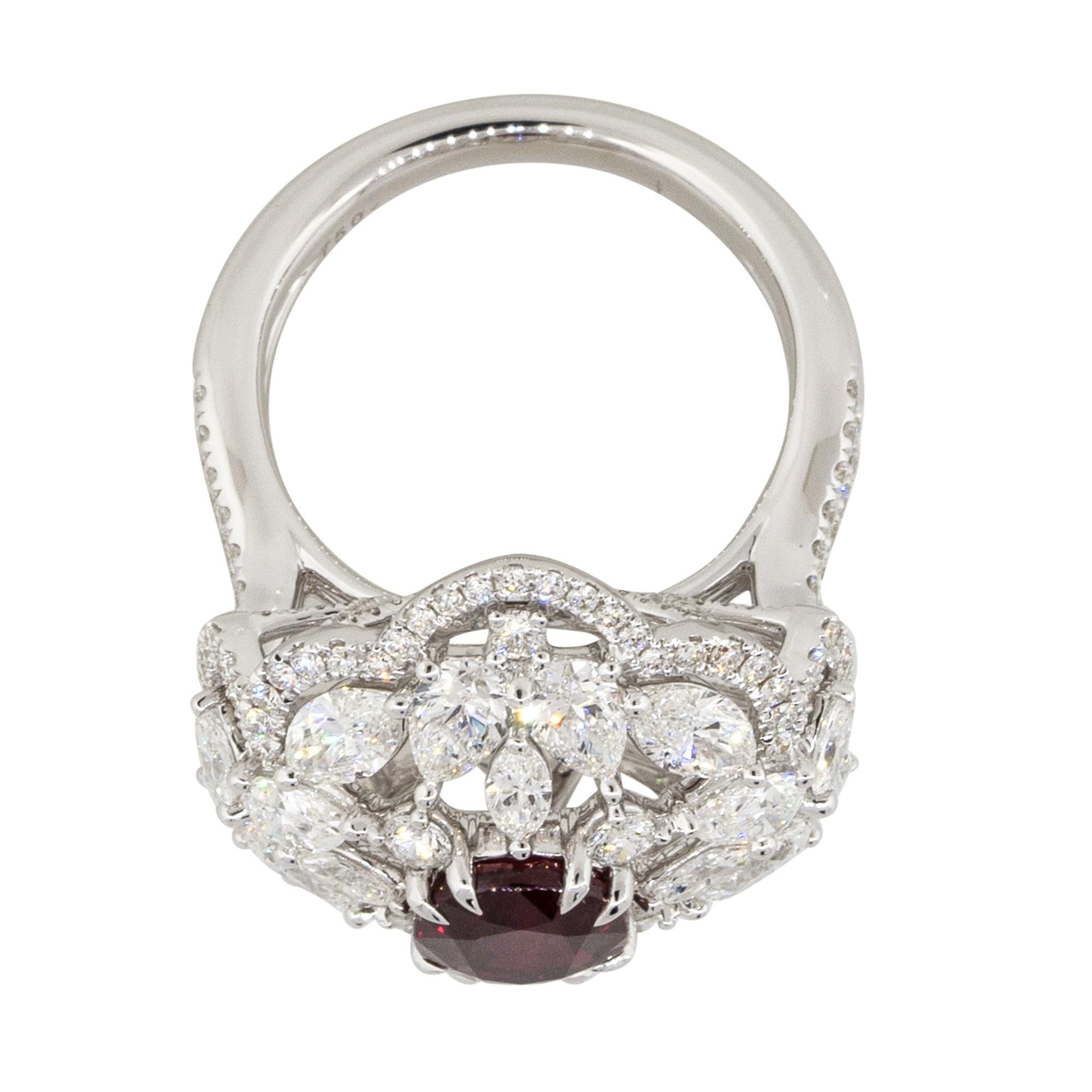 2.53 Carat Oval Ruby Center Diamond Cocktail Ring 18 Karat in Stock 1