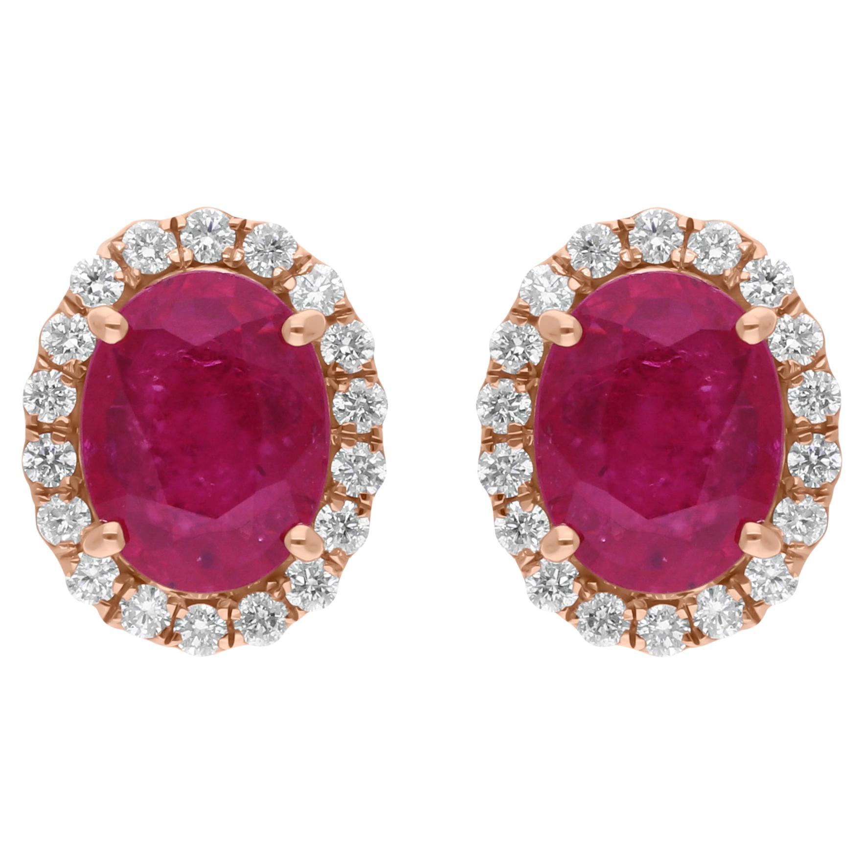 Gemma di rubino di forma ovale da 2,53 carati 0,37 carati SI/H Diamante in oro rosa 14 carati