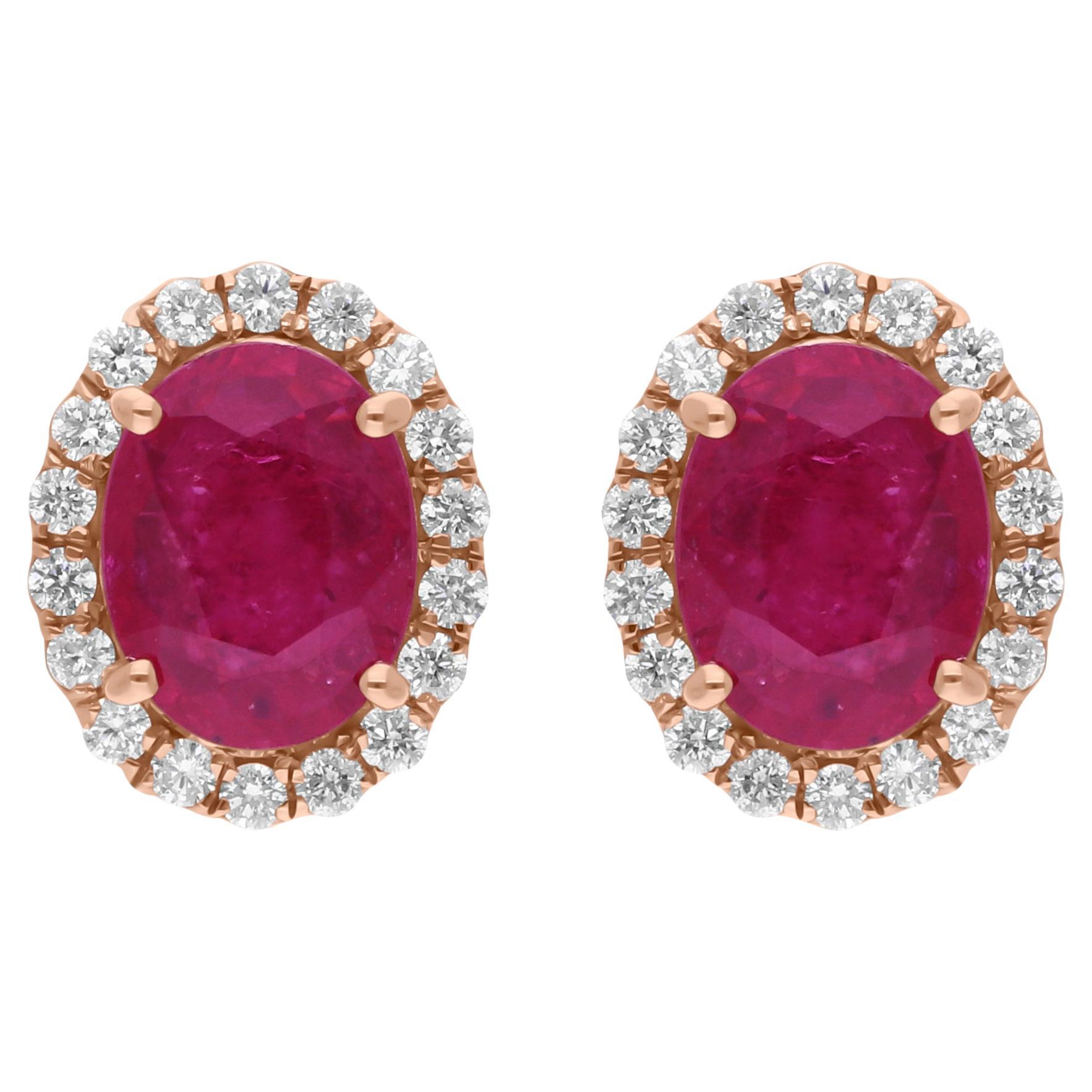 2,53 Karat Ovalform Rubin Edelstein 0,37 Karat SI/H Diamant 14 Karat Rose Gold