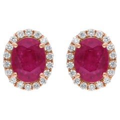 Gemma di rubino di forma ovale da 2,53 carati 0,37 carati SI/H Diamante in oro rosa 14 carati