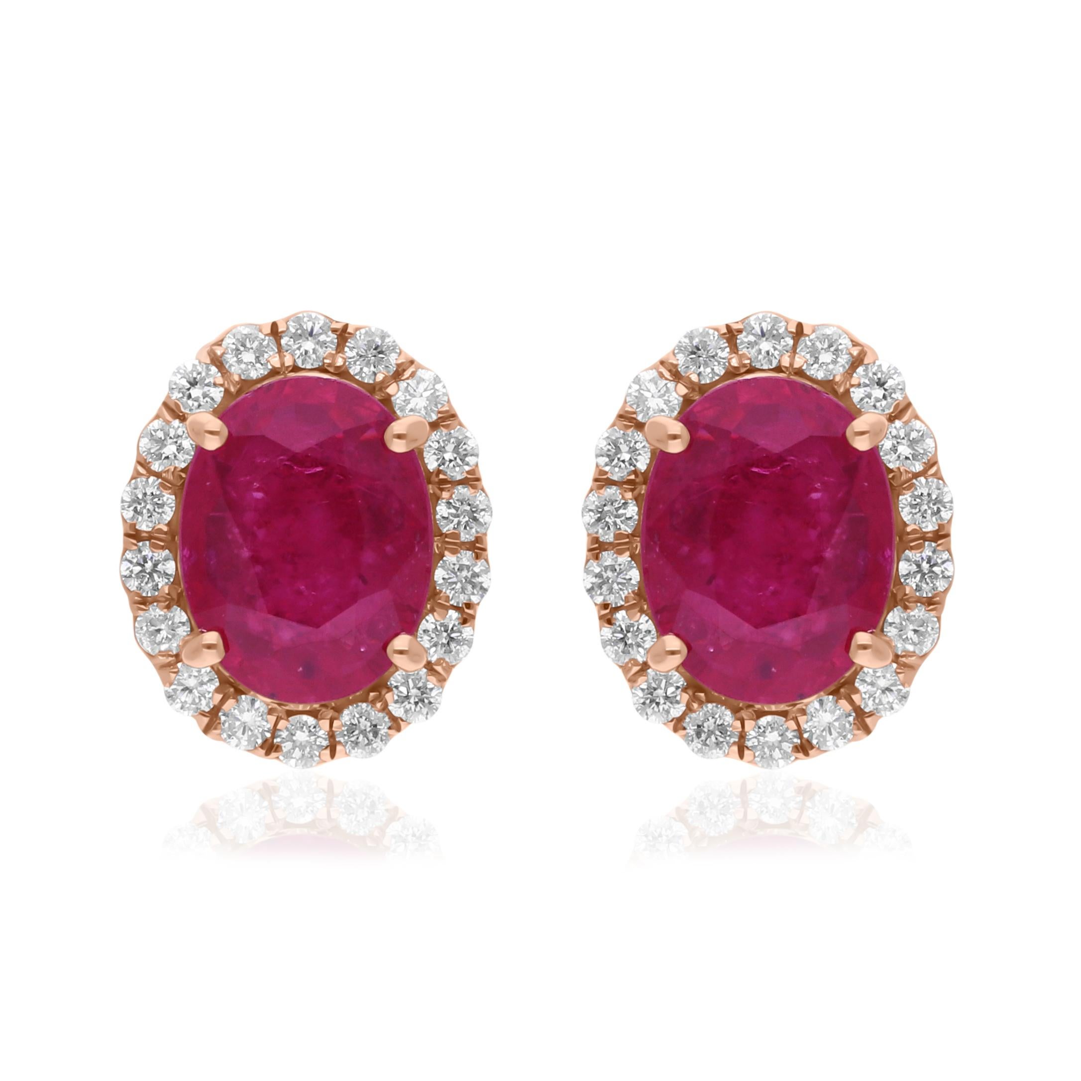 Gemma di rubino di forma ovale da 2,53 carati 0,37 carati SI/H Diamante in oro rosa 18 carati