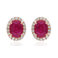 Gemma di rubino di forma ovale da 2,53 carati 0,37 carati SI/H Diamante in oro rosa 18 carati