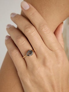 2.53 Carat Pear Rose Cut Gray Diamond Yellow Gold Ring