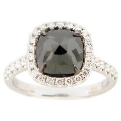 2.53 Carat Rose Cut Black and White Diamond Cocktail Ring