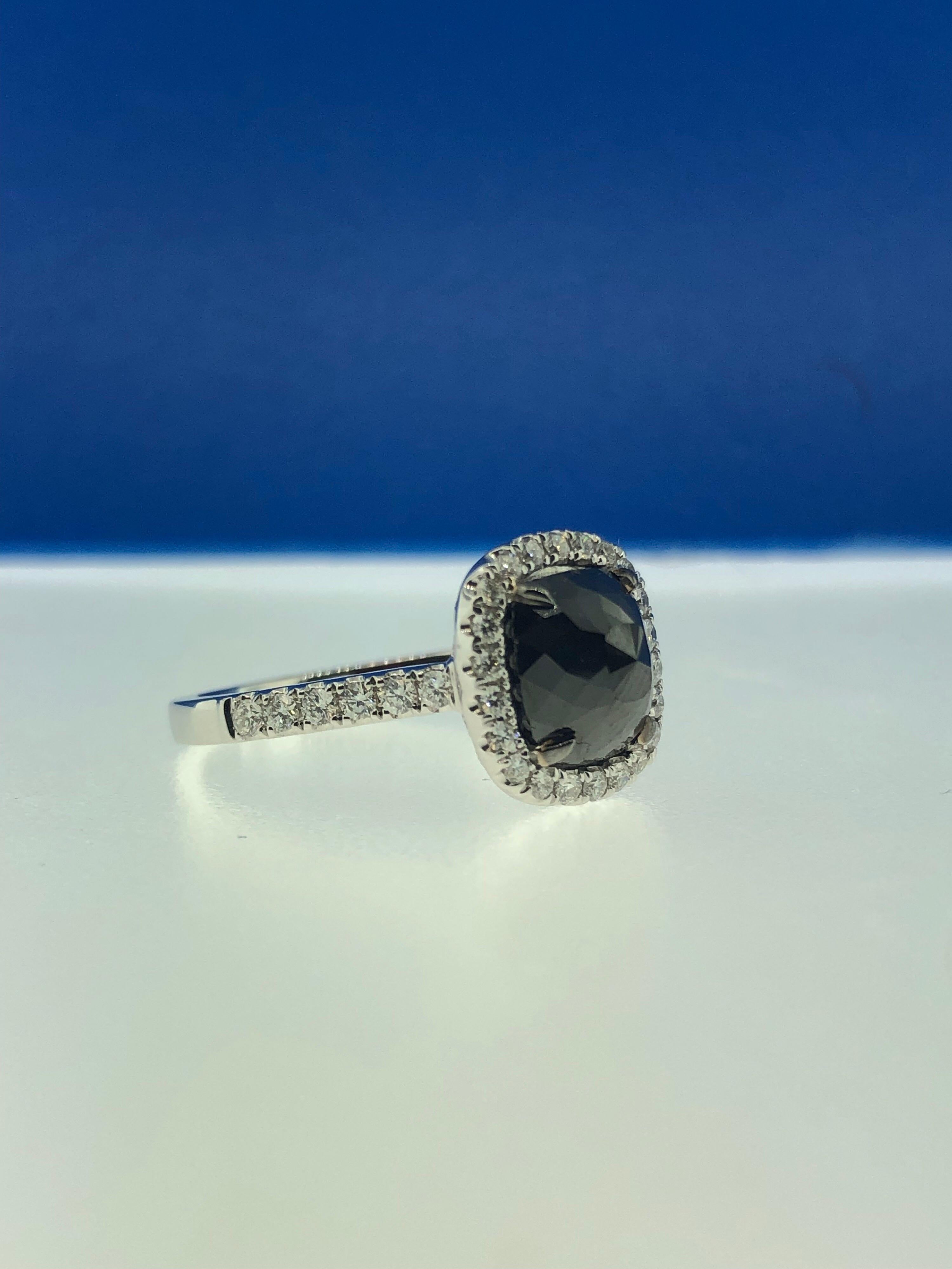 2.53 Carat Rose Cut Black and White Diamond Cocktail Ring In New Condition In Great Neck, NY