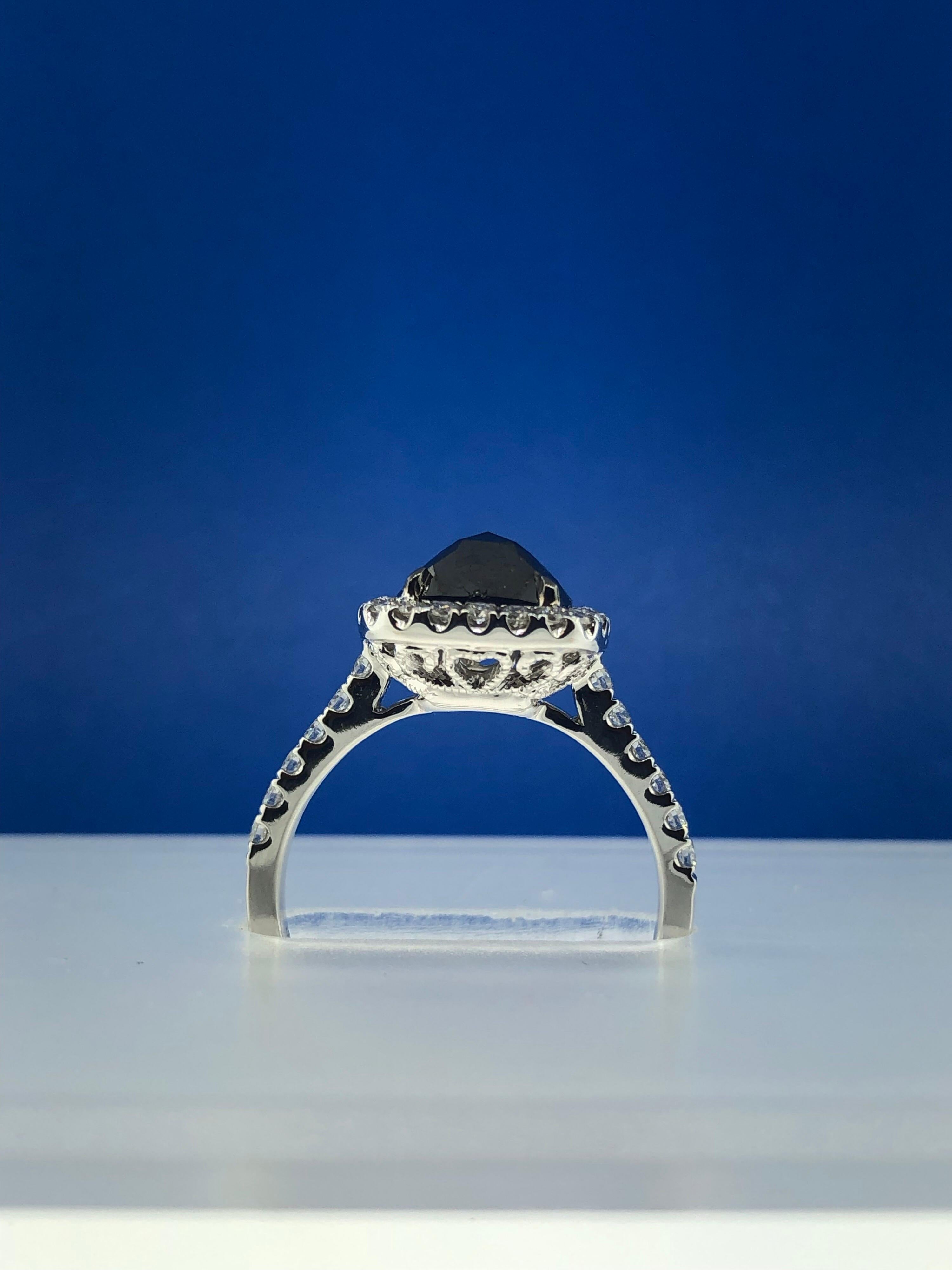 2.53 Carat Rose Cut Black and White Diamond Cocktail Ring 2