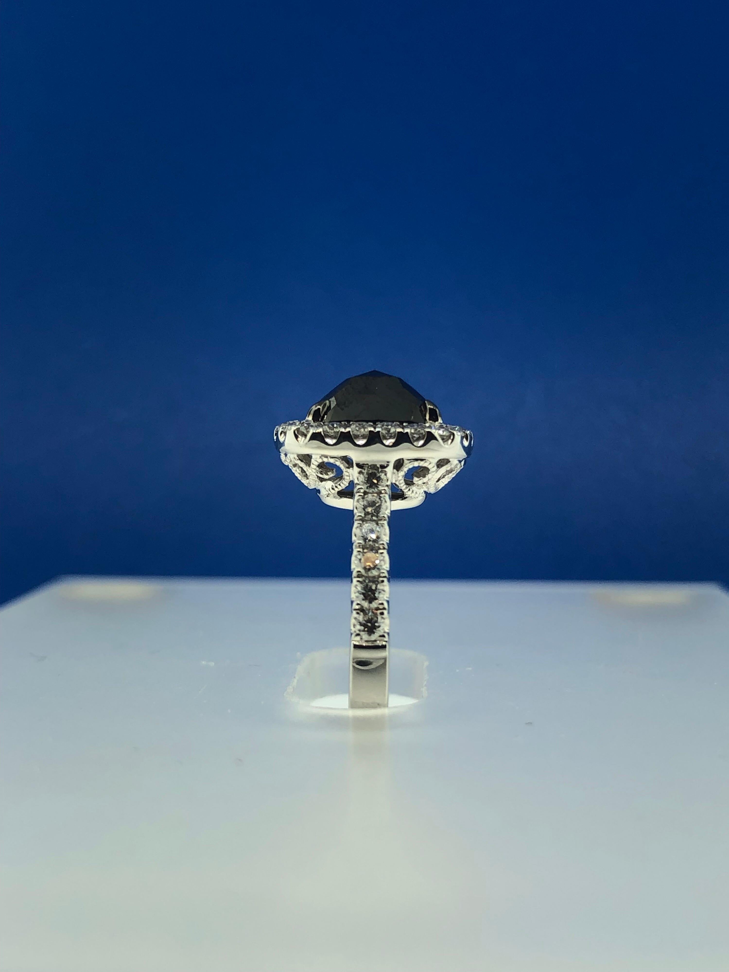 2.53 Carat Rose Cut Black and White Diamond Cocktail Ring 3