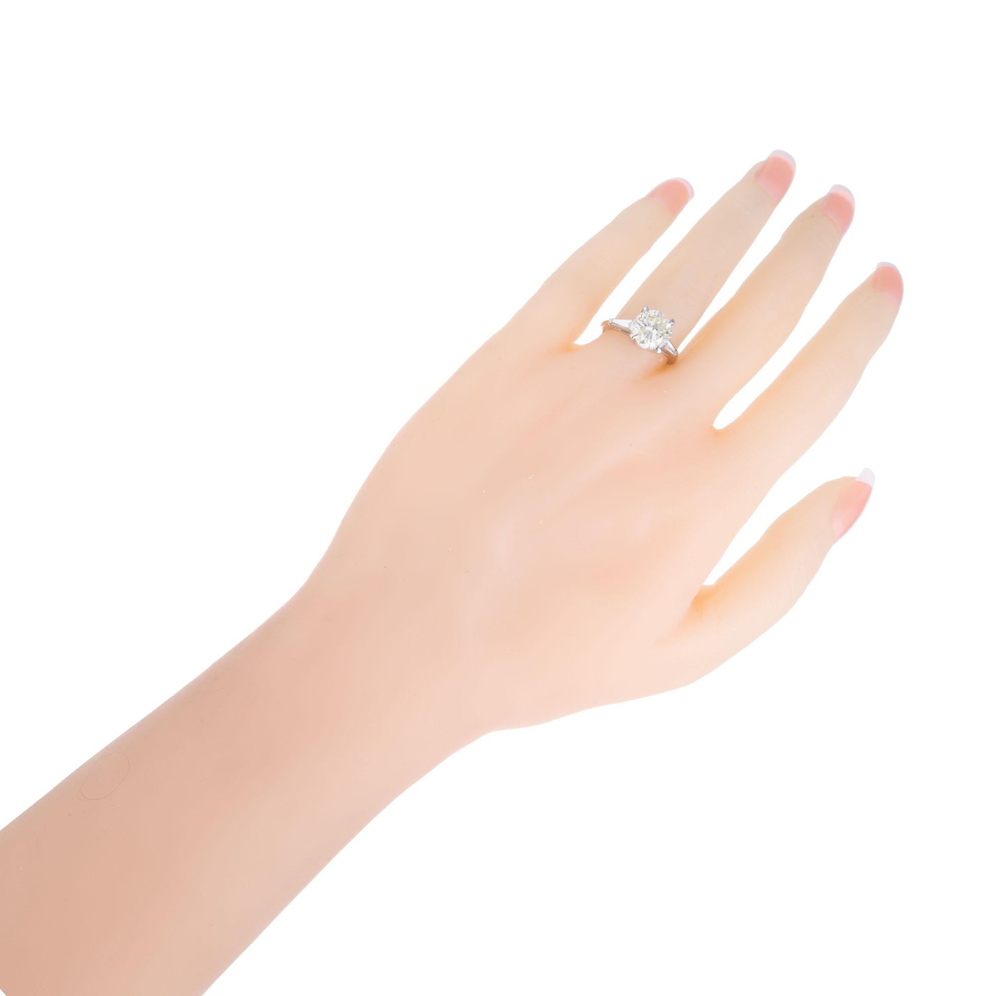 Women's 2.53 Carat Round Cut Baguette Diamond Three-Stone Platinum Engagement Ring For Sale