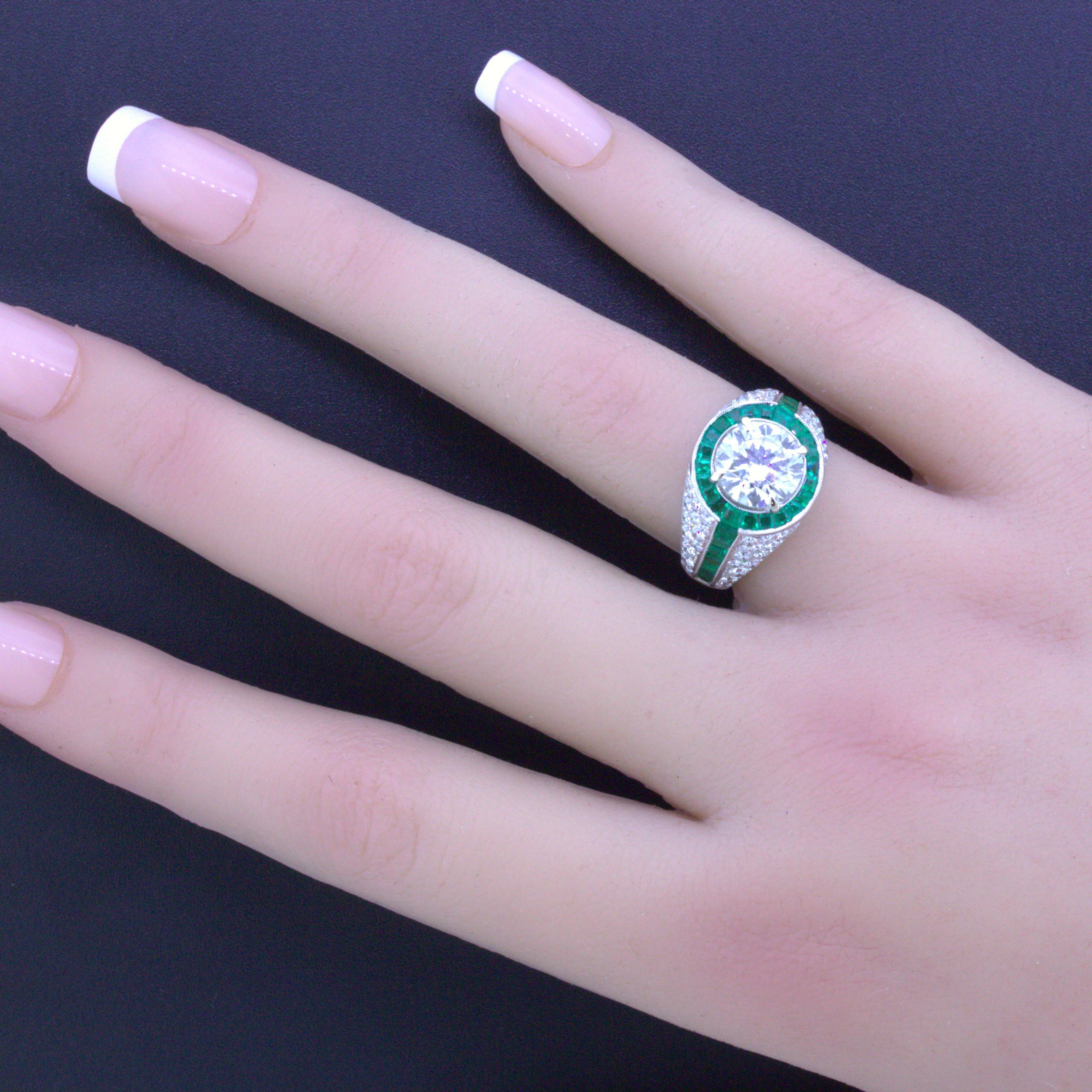 2.53 Carat Round-Diamond Emerald 18k White Gold Engagement Ring 1