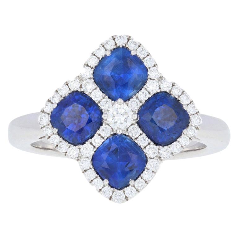 2.53 Carat Sapphire and Diamond Ring, 18 Karat White Gold Halo