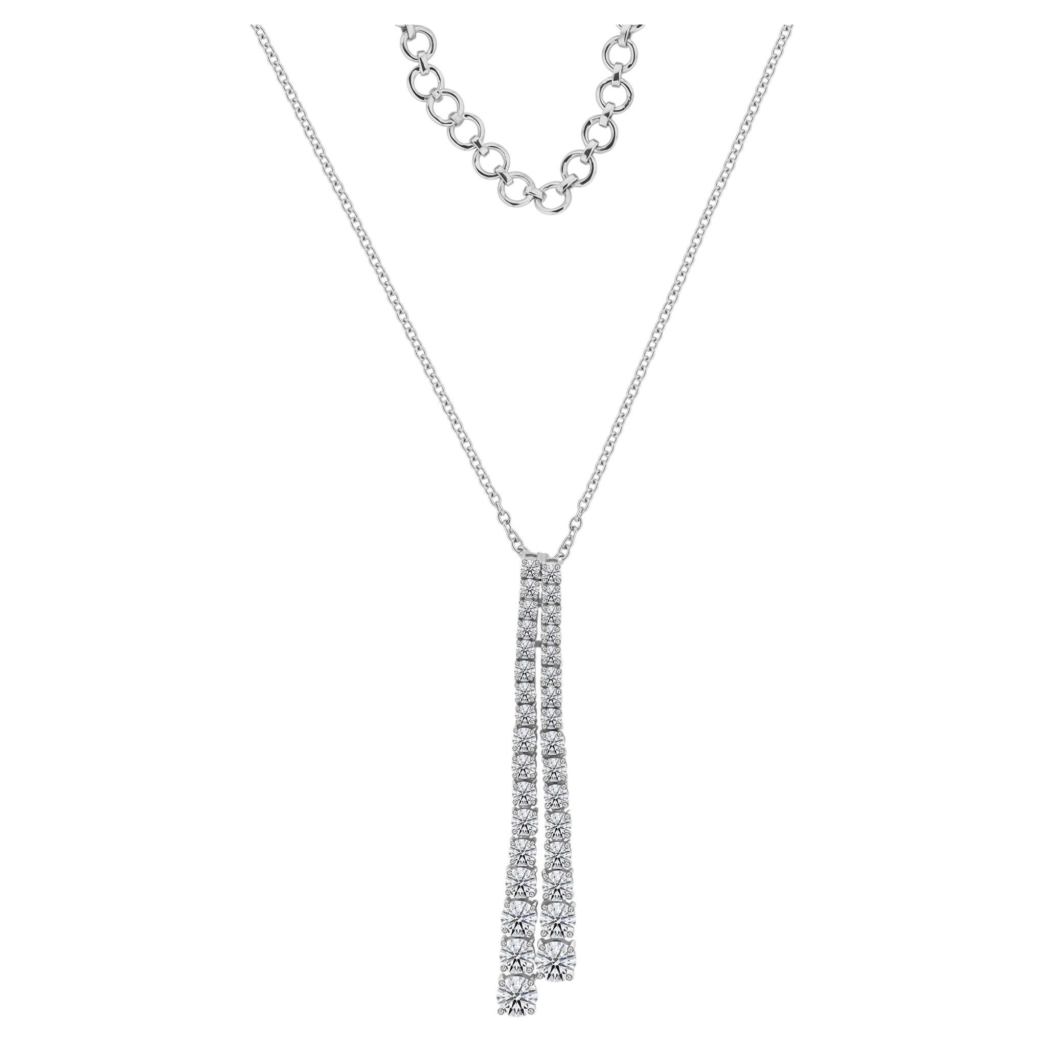 2.53 Carat SI Clarity HI Color Diamond Bar Pendant Necklace 18 Karat White Gold