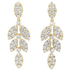 2.53 Carats Total Diamond Waterfall Dangle Earrings in 18k Yellow Gold
