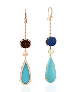 25.3 Carat Turquoise Opal Diamond 14 Karat Gold Linear Earrings