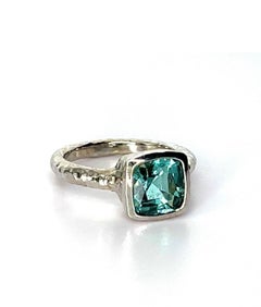 2.53 Carat Afghani Teal Tourmaline Ring 18 Karat White Gold