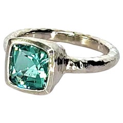 2.53 Carat Afghani Teal Tourmaline Ring 18 Karat White Gold