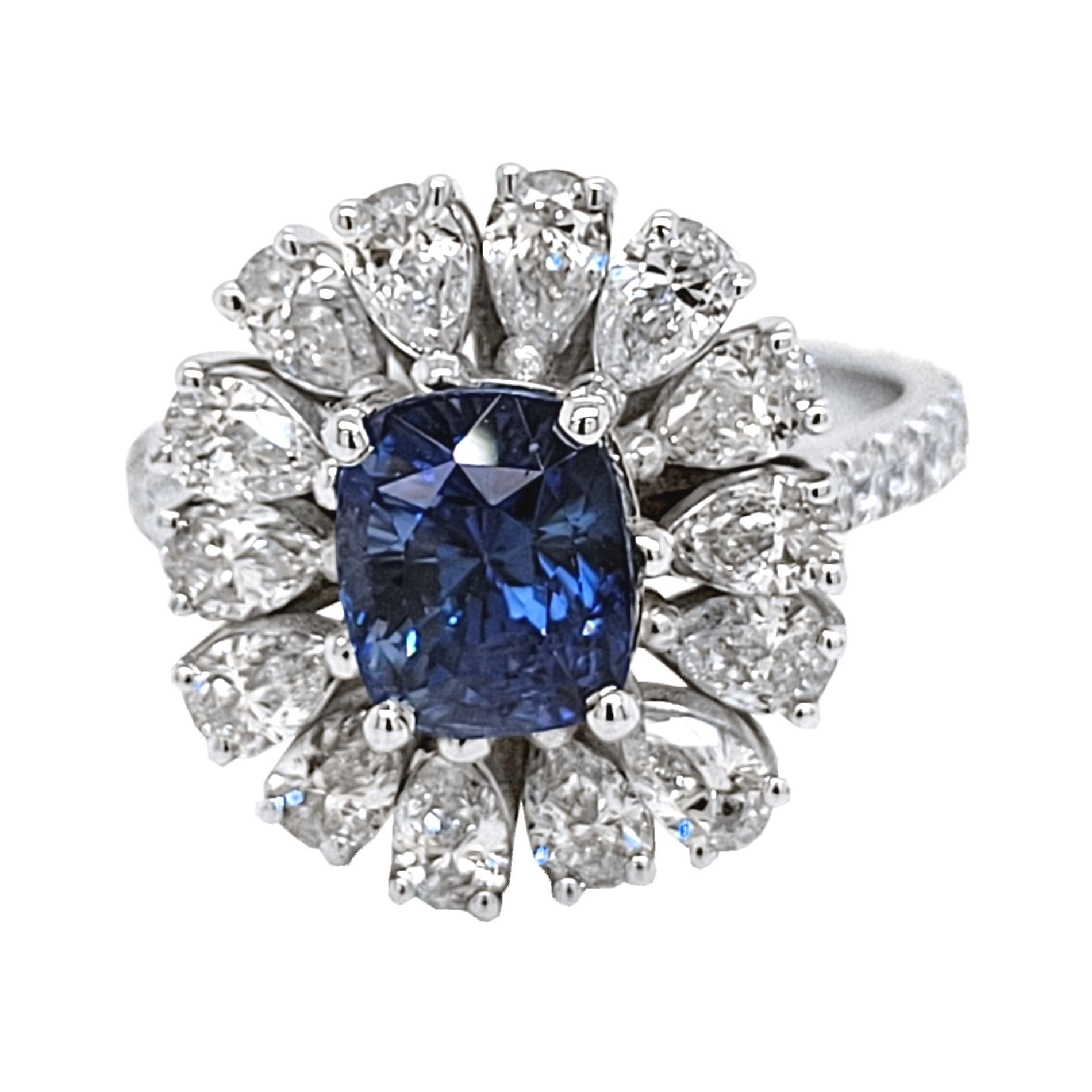 Sebastian Bernards, saphir coussin 2,53 carats engagag 18 carats Anneau w. PS Diamond Halo Neuf - En vente à Los Angeles, CA