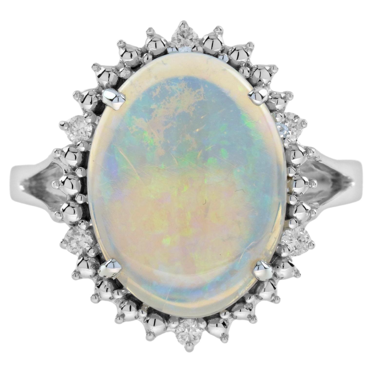 2.53 Ct. Opal and Diamond Vintage Style Cocktail Ring in 9K White Gold
