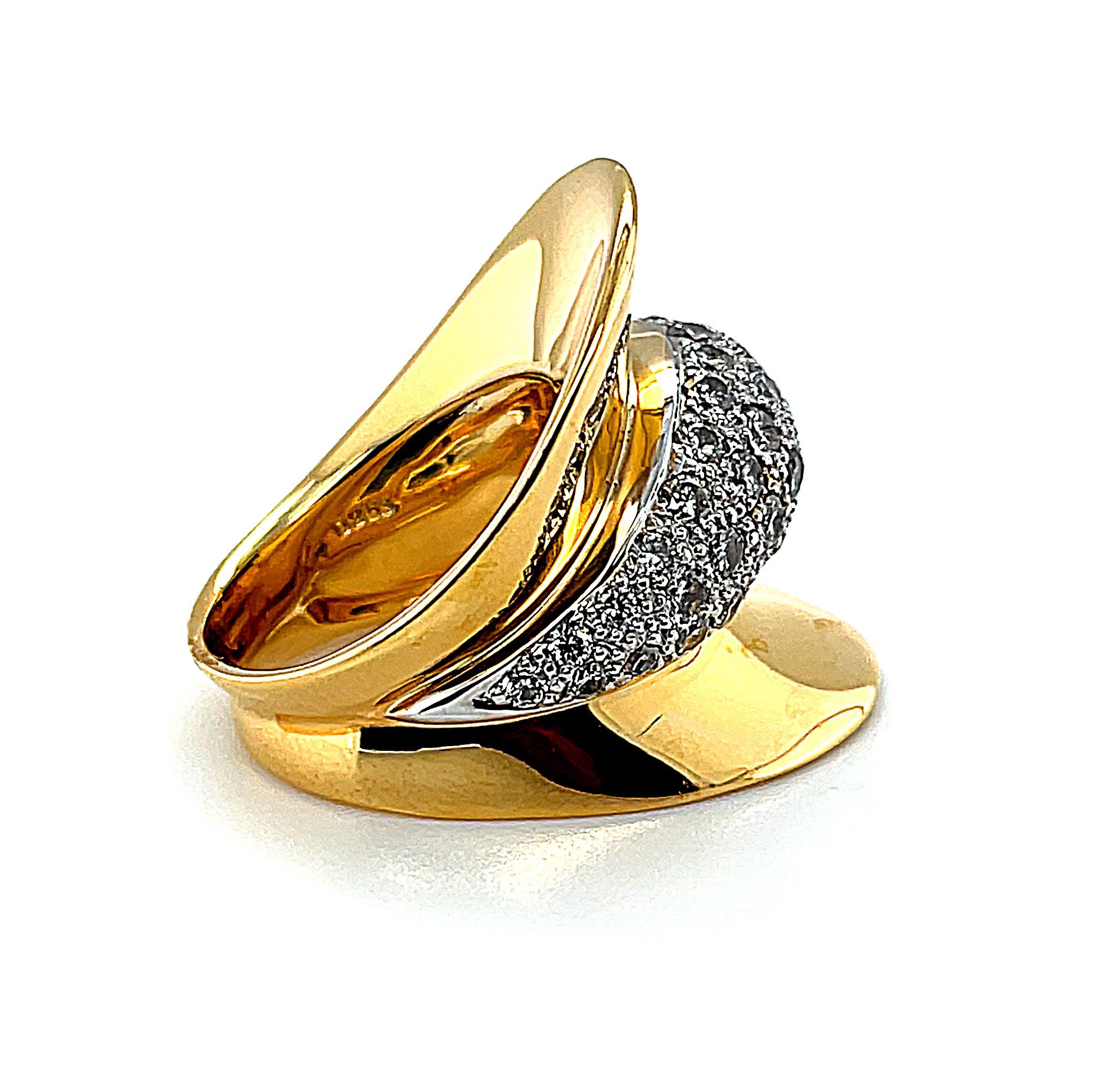 Round Cut 2.53 ct. t.w. Diamond Pave and 18k Yellow Gold Art Deco Style Wide Band Ring 