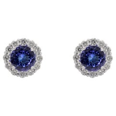 2.53 CTW Tanzanite Diamond Stud Earrings 18k Solid White Gold, Christmas Gift