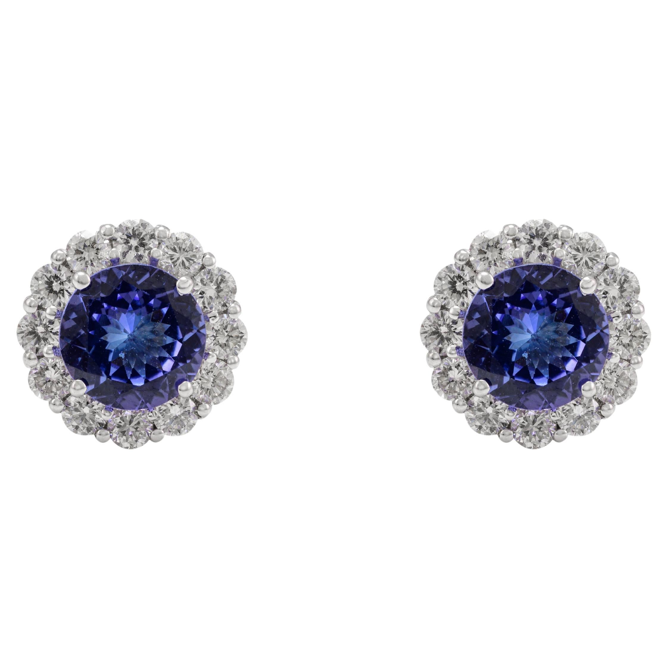 2.53 CTW Tanzanite Diamond Stud Earrings 18k Solid White Gold, Christmas Gift For Sale